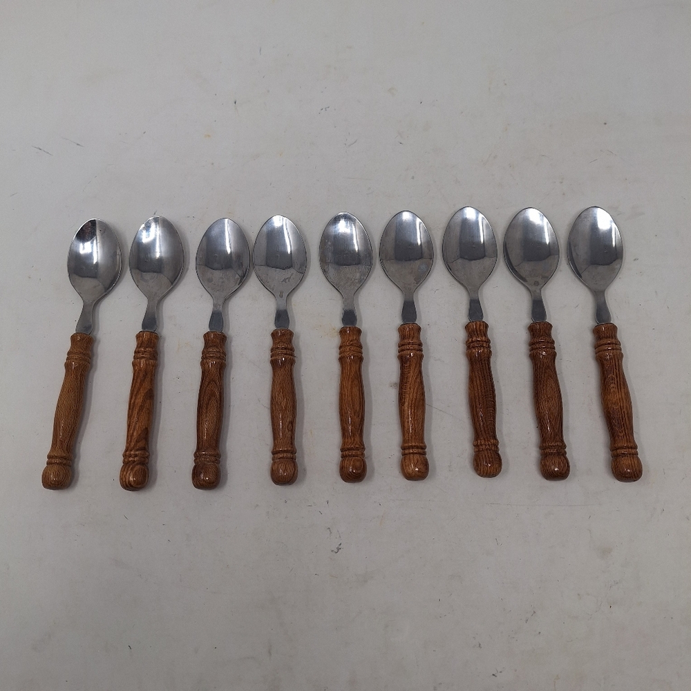 Vintage Harbor House Wood Handled Flatware Spoons Set Of 9 Farmhouse Rustic